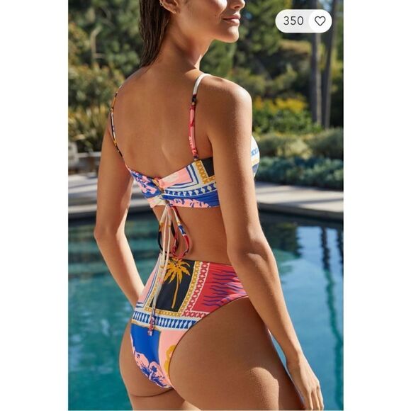 NEW Anthropologie Maaji Paradise Postals Stripe High Leg Reversible Bikini Large - Picture 3 of 3